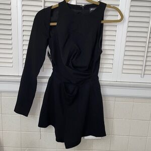 twist stomach one long sleeve shoulder edgy black romper sexy nye date chic fun